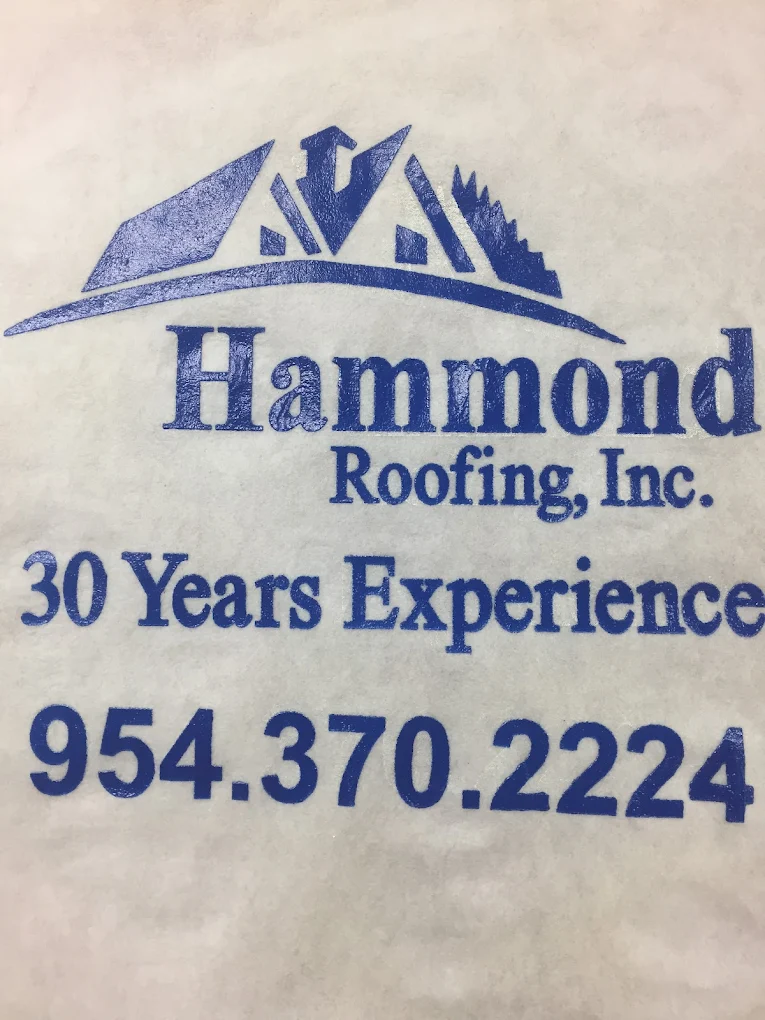Hammond Roofing screen-printed transfer with 30 years experience tagline.